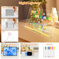 LED Note Board with Colors, Light Up Acrylic Message Board, Led Drawing Board, Illuminated Acrylic Notepad with Adjustable Stand and 7 Pens
