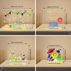 LED Note Board with Colors, Light Up Acrylic Message Board, Led Drawing Board, Illuminated Acrylic Notepad with Adjustable Stand and 7 Pens